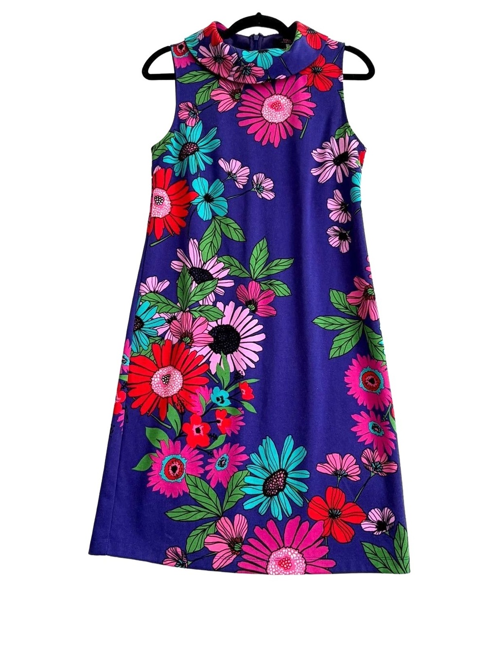 Trina Turk Size 4 Purple Floral Sleeveless Shift Dress Retro Mod Cocktail